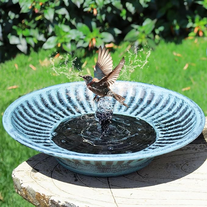 12.3" Solar Bird Bath Bowl,Metal Solar Bird Bath Fountains for Outdoors | Solar Fountain for Birdbath,Garden Bird Bath,Bird Bath Bubbler for Garden Patio Decor (Blue)