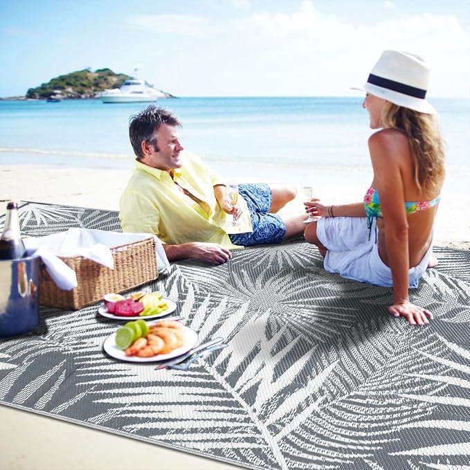 Outdoor Plastic Straw Rug - 6x9Ft Waterproof Reversible Patio Mat for Deck, Beach, RV, Camper, Backyard