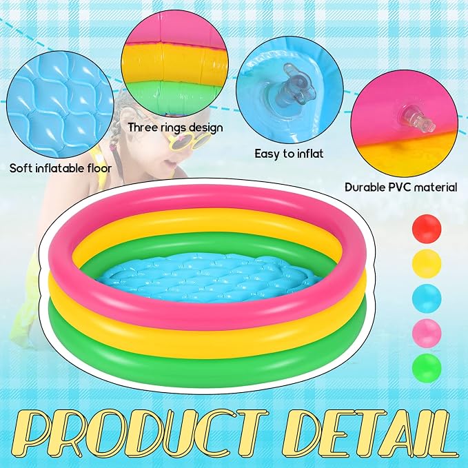 Honoson 35.4 Inch Inflatable Kiddie Pool Baby Pool with 50 Pcs Balls, Inflatable Swimming Pools Blow up for Beach Water Play Backyard Summer Indoor and Outdoor Party Supplies