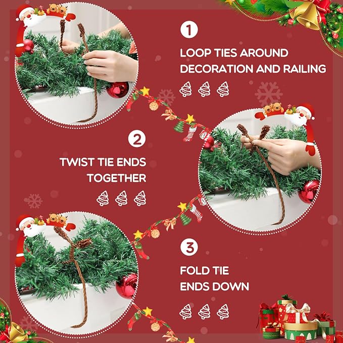 Zhengmy 48 Pcs Christmas Garland Ties Extra Long 30'' 25'' 20'' Brown Decorative Twist Tie for Banister Reusable Flexible Twist Tie for Garland Stairway Railing Home Xmas Holiday Decor