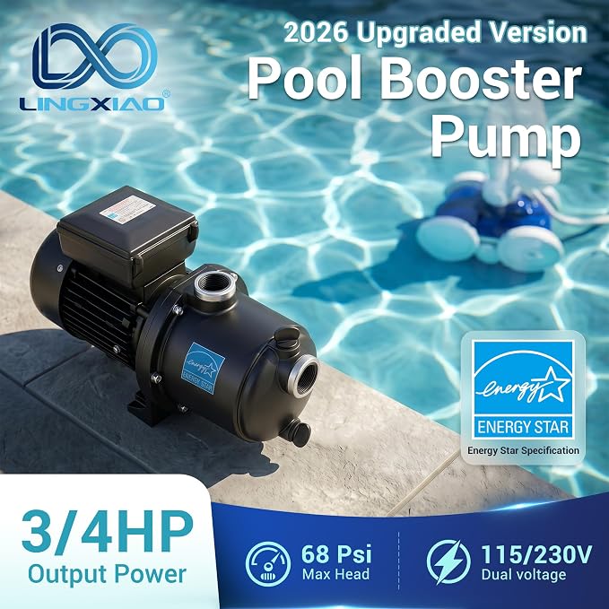 Pool Booster Pump 3/4 HP for Pressure Pool Cleaners PB460 180-480, EC-LA01N, OEM Booster Pump 3/4 HP, 115V or 230V, 60PSI, Energy Star Specification - Black