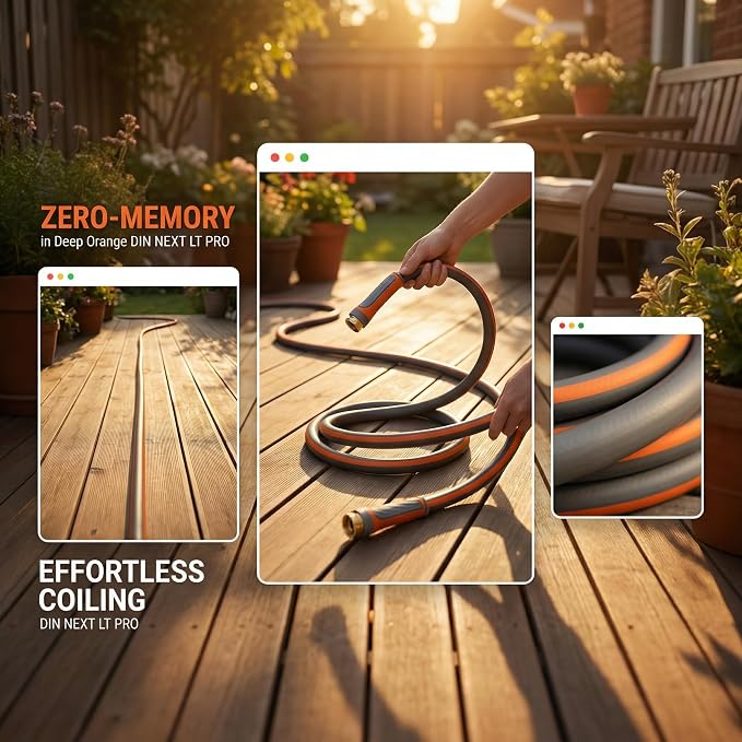 PremiumPro 25FT 5/8" Heavy Duty Reinforced Garden Hose, Large Flow,600 PSI Burst Pressure, Four Layer Hybrid Polymer Anti Kink with 360 Swivel Brass Connectors and handle for yard,washing & irrigation