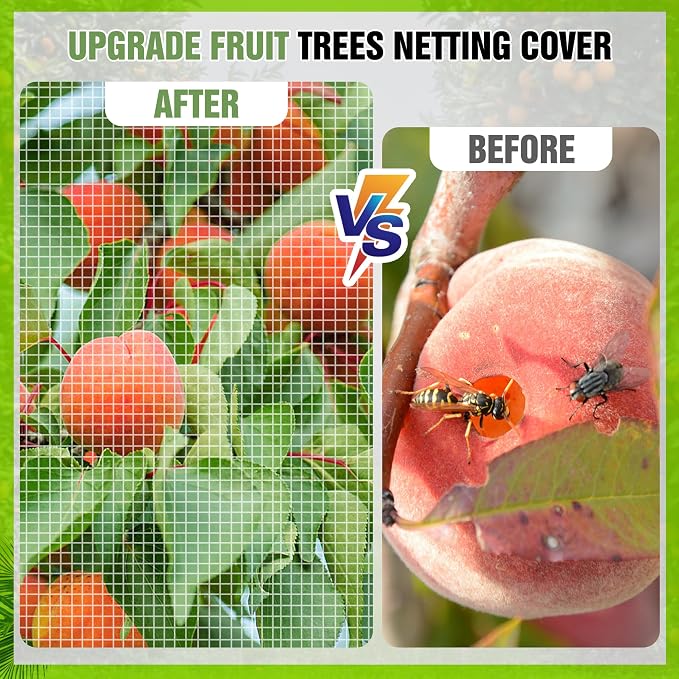 10 X 14FT Large Fruit Tree Netting for Protecting Fruit from Squirrels Birds Bug Pests, Tree Net for Fruit Trees with Zipper and Drawstring Bird Netting Covers for Blueberry Cherry Peach Apple Bushes