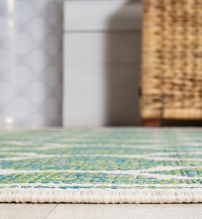 JONATHAN Y Moroccan Trellis Indoor Outdoor Area Rug 8X10 Cream/Green, Trebol Textured Weave for Backyard, Patio, Porch, Easy-Cleaning, High Traffic, Pet-Friendly, Non-Shedding (SMB109I-8)