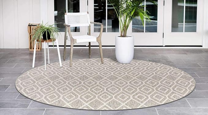 Jill Zarin Outdoor Collection Area Rug - Turks and Caicos (4' Round Gray Cream/Cream)