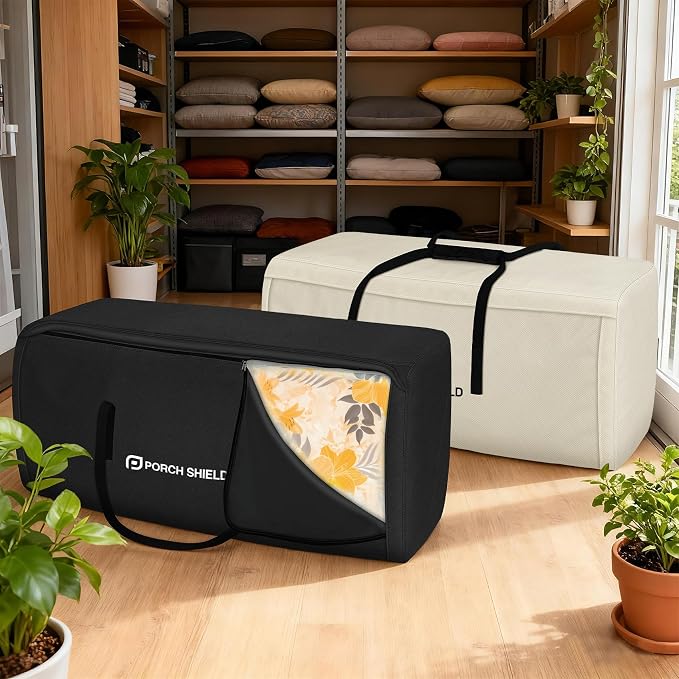 Porch Shield Outdoor Cushion Storage Bag 62 inch Waterproof Outside Storage Bags for Patio Furniture with Zippers and Handles Black