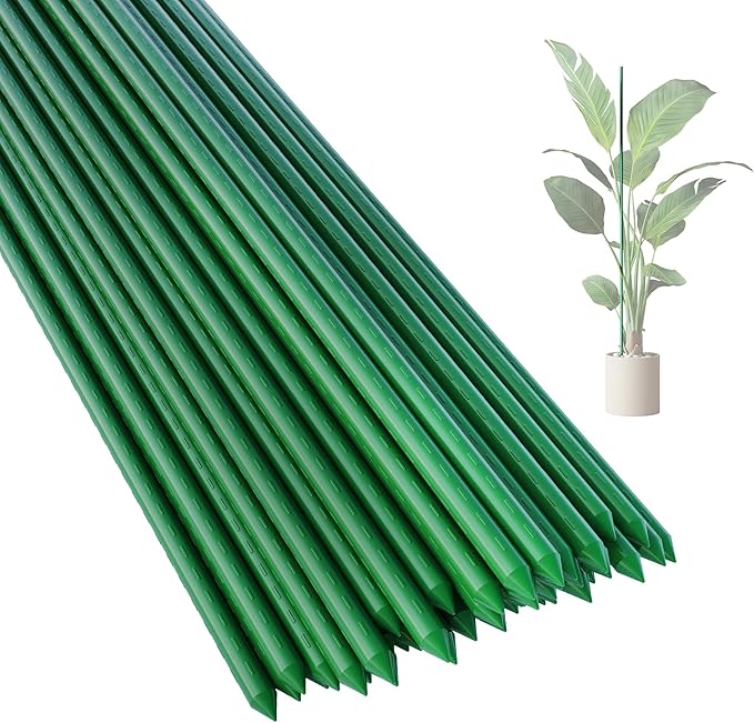 PROWORX 36 Inch 3 Ft Plant Support Garden Stakes 50 PCS, Sturdy Steel Plastic Coated Sticks for Outdoor Growing Climbing, Tomato, Trees, Cucumber, Beans