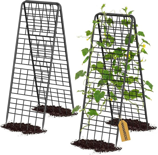 NANANARDOSO 2 Pack Cucumber Trellis, Heavy Duty A-Frame Trellis for Climbing Plants, Metal Garden Trellis Plant Support for Raised Beds, Tomato, Pea, Zucchini.