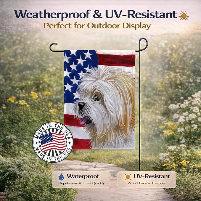 Caroline's Treasures CK6607GF Lhasa Apso American Flag Garden Flag Mailbox Flag Decorative Yard Flag Banner Outside Patio Artwork Yard Flower Beds, Garden Size, Multicolor