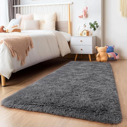 Grey Runner Rugs for Bedroom 2x6, Long Runners for Hallway Entryway Dorm Living Room, Upgrade Non-Slip Fluffy Rug for Kids Girls and Boys, Nursery Rooms, Home Decor Aesthetic