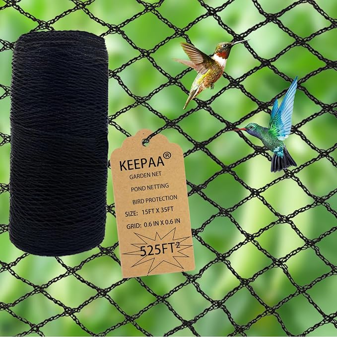 Heavy Duty Bird Netting - 0.6" Mesh UV Resistant 15FT*35FT | Garden fruit protection birds Blueberry grape coverage Breathable mesh weather permeable Reusable toolless durable