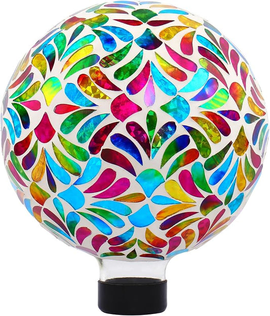 SAVENNA Mosaic Garden Gazing Ball, 8 Inch Fade-Resistant Glass Decorative Sphere for Garden, Yard & Patio, All-Season Outdoor Garden Decor Accent, Multicolor Petal Pattern