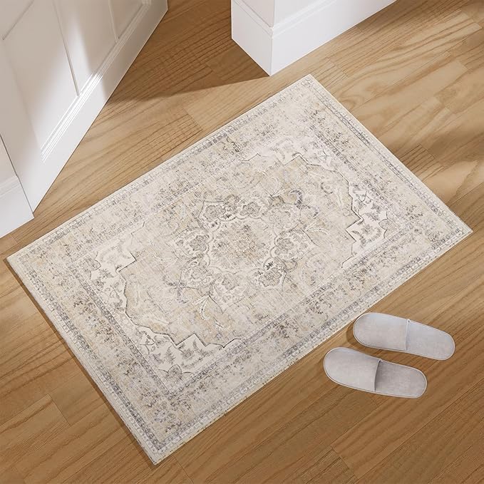 2x3 Washable Area Rugs for Entryway: Boho Small Rug Non Slip Door Mat Indoor Entrance Soft Low Pile Faux Wool Throw Rugs for Inside Front Door Floor Entry Bedroom Bathroom Kitchen Nursery Kids Room