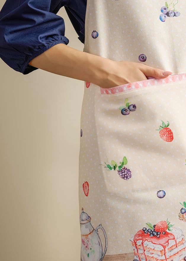 Maison d' Hermine Aprons for women with Pocket 100% Cotton (27.50"x31.50") | Adjustable Neck Strap & long ties Apron Men Chef Wedding Cooking Gardening Server Maid