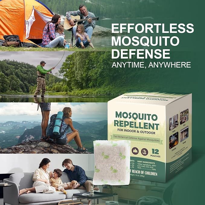Mosquito Repellent Pouches 12 Pack, Mosquito Control Indoor Outdoor, Mosquito Repellent for Patio, Mosquito Deterrent for Yard Home Fishing Camping | Indoor Outdoor, For Patio, For Yard Home, For Fishing Camping