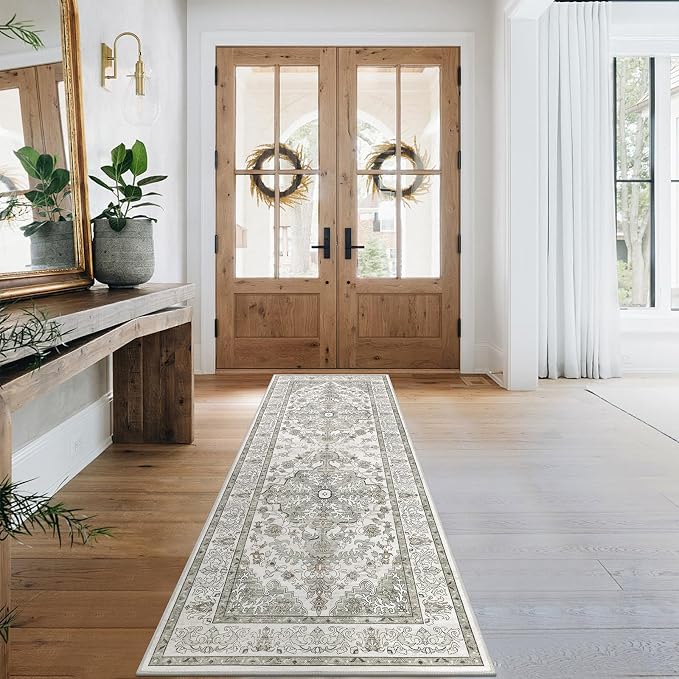 U'Artlines 2' x 6' Boho Hallway Runner Rug, Non Slip Runners, Grey Taupe | Washable, Vintage Farmhouse Kitchen Rug, Accent Area Carpet, for Entryway Laundry and Living Room