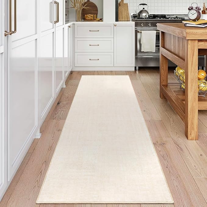 Garvee Solid Runner Rug 2x6 Washable Runners for Hallways Ivory White | Non Slip Kitchen Rugs, Modern Faux Wool Entryway Bathroom Rug Runners, Modern Abstract Rugs for Laundry Room Kitchen Bedroom