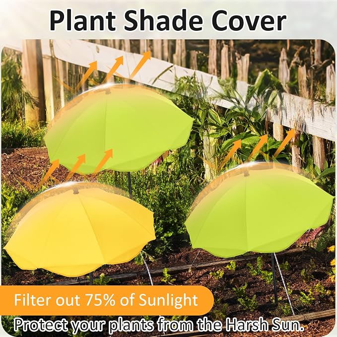 2pcs 26 Inch Plant Umbrellas for Outdoor Plants Garden Umbrella Shade for Potted Plant, Garden Bed Flower Pot Provide Shade to ‌defend Blazing Sun (Yellow,Green)