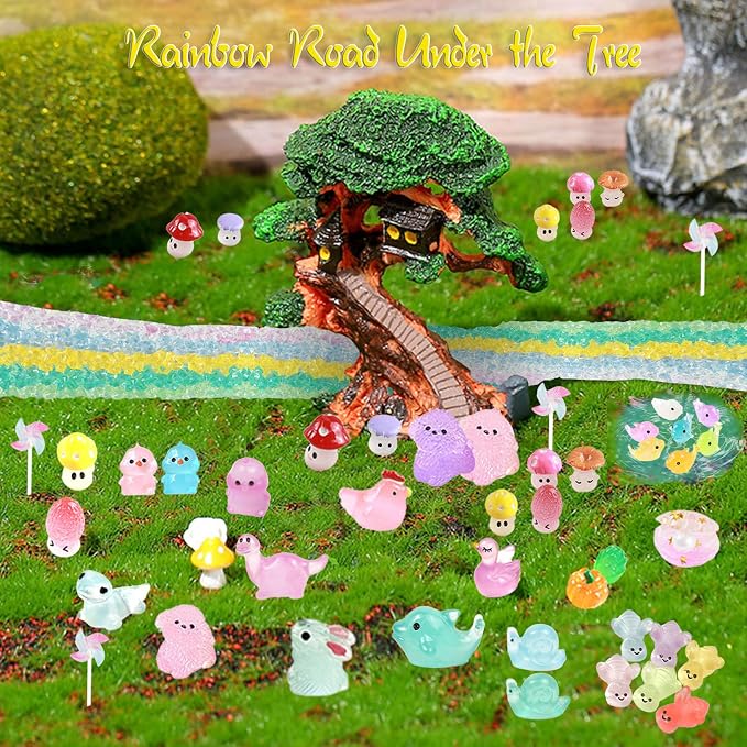 LJMBOEN 400pcs Luminous Mini Resin Animal in The Dark Tiny Miniature Figures Ornament Duck Frog Mushroom Owl Dog Rabbit Crab Dolphin Shell Fairy Garden Accessories Aquarium Landscape Bonsai Decor