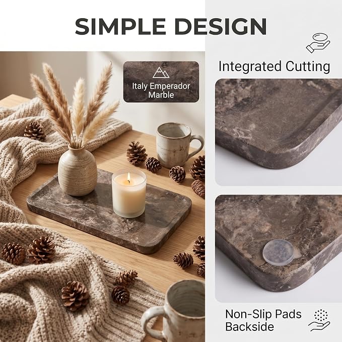 Dark Grey Marble Vanity Tray for Bathroom Counter-12 X7 Decorative Tray for Perfume, Candles, Stone Jewelry Dish Tray