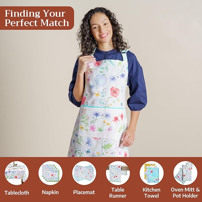 Maison d' Hermine Aprons for women with Pocket 100% Cotton (27.50"x31.50") | Adjustable Neck Strap & long ties Apron Men Chef Wedding Cooking Gardening Server Maid