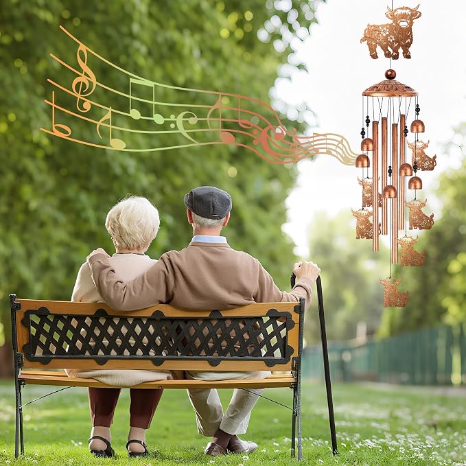 Highland Cow Wind Chimes for Outside, Highland Cow Gifts for Women Metal Windchimes Outdoors, Farmhouse Home Garden Patio Yard Decor