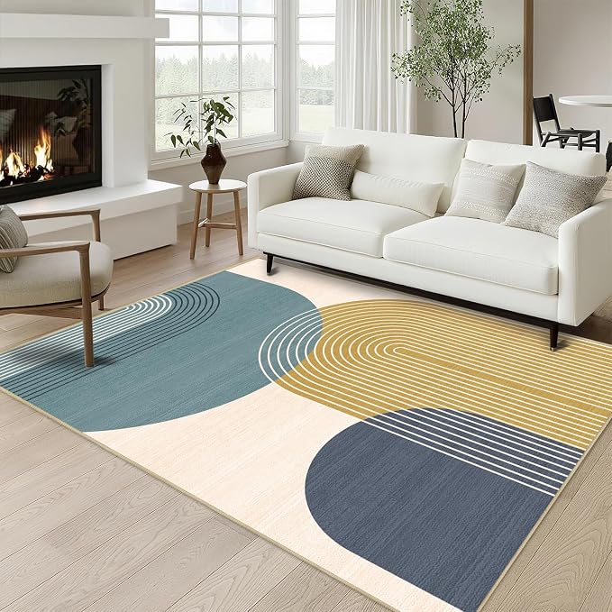 Boho Rug 3x5 for Living Room Bohemian Area Rugs Machine Washable Modern Geometric Rug Non Slip Printed Low Pile Indoor Floor Carpet for Kitchen Bathroom Bedroom,Blue