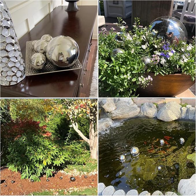MOLIGOU 6 Pcs Stainless Steel Gazing Balls, 6in/4in/3.5in/3in Diameter Reflective Spheres, Gazing Globe Mirror Balls for Garden, Pond, Yard (Silver)