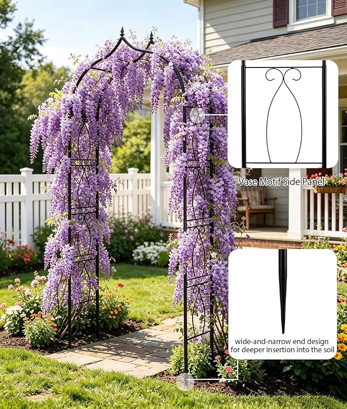 Metal Garden Arbors 8Ft Thickened Arch Trellis for Climbing Plants | Outdoor Arbor Rustproof Metal Frame Trellises Grapes Rose Yard Entrance Wedding Arched Backdrop Stand Party Event Decoration
