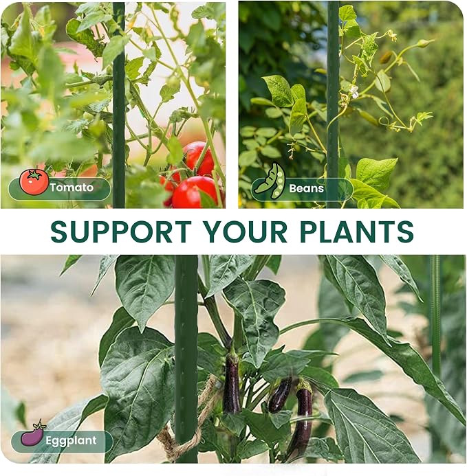 PROWORX 48 Inch 4 Ft Plant Support Garden Stakes 50 PCS, Sturdy Steel Plastic Coated Sticks for Outdoor Growing Climbing, Tomato, Trees, Cucumber, Beans