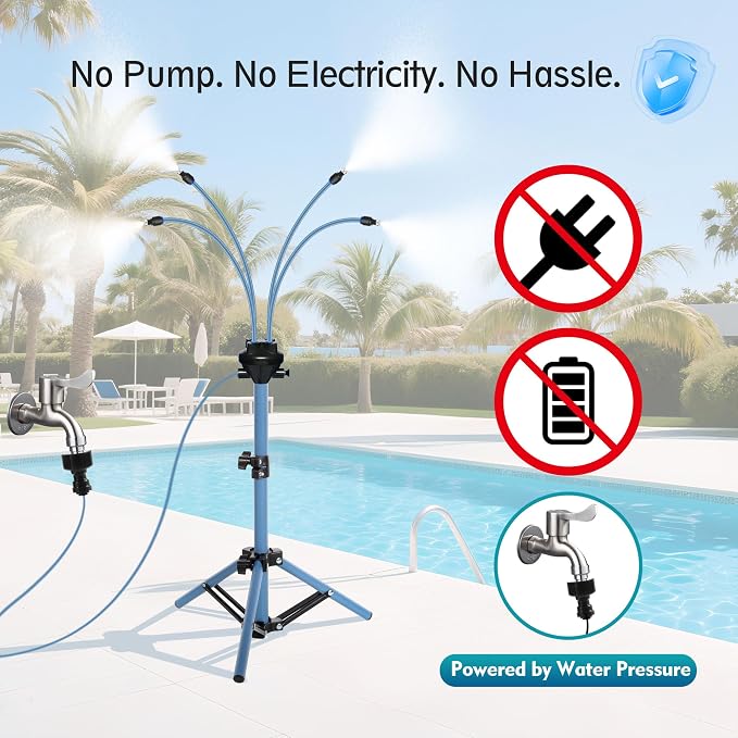 Standing Misters for Outside Patio – 3.6 FT Adjustable Height Stand Misting System for Outdoor Cooling, Portable Water Mister for Mist Playing, Backyard, Porch (Blue)