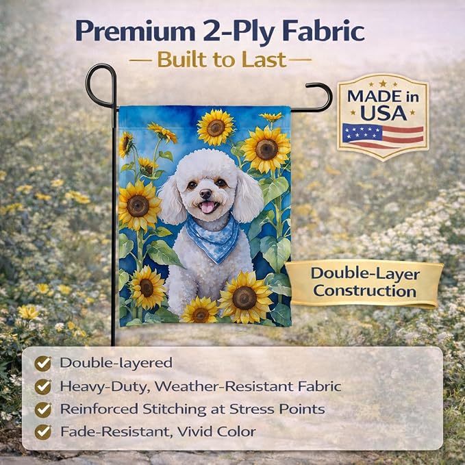 Caroline's Treasures DAC6141GF White Poodle in Sunflowers Garden Flag Mailbox Flag Decorative Yard Flag Banner Outside Patio Artwork Yard Flower Beds, Garden Size, Multicolor