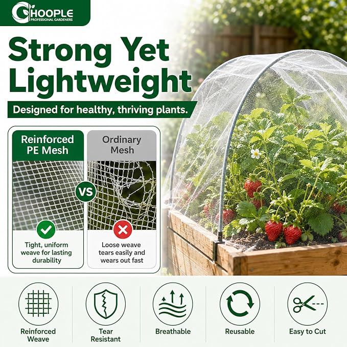 HOOPLE Garden Netting 10 FT x 33 FT, Ultra-Fine Mesh Plant Cover, Bug Netting for Garden, Insect Pest Barrier Row Cover for Vegetables, Fruits & Flowers, Lightweight Breathable Garden Mesh Netting