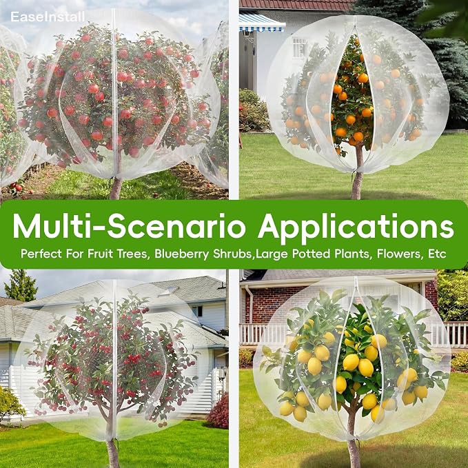 8'x10' Large Fruit Tree Netting for Squirrels and Birds with Drawstring, Insect Bird Netting Pest Barrier for Garden Protection (White)
