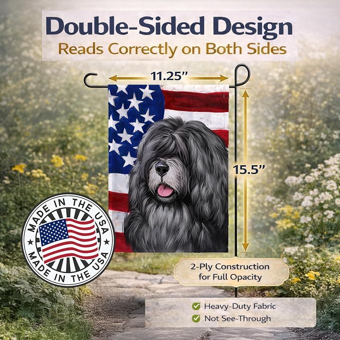 Caroline's Treasures CK6475GF Portuguese Sheepdog American Flag Garden Flag Mailbox Flag Decorative Yard Flag Banner Outside Patio Artwork Yard Flower Beds, Garden Size, Multicolor