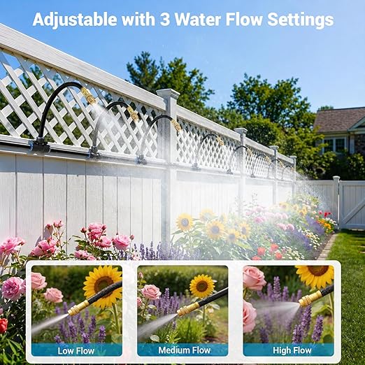 Thiswing 100FT 360° Adjustable Irrigation System for Garden – 1/4" Tubing with 18 Nozzles, Automatic Watering Misting System, Sprinkler for Garden, Raised Bed, Lawn, Plants