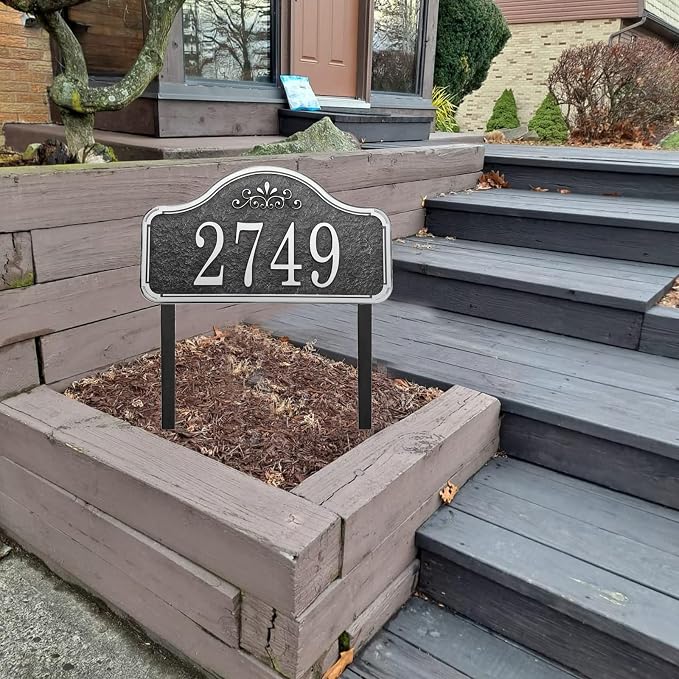 Address Sign Lawn Mounted - Custom House Number Plaque Sign,House Address Numbers for Outside House,Yard,Garden,Grass,Ground,Drive Way,Lawn, 4 Colors,13'' x7.5'', Thick Fade Resistant with Solid Metal