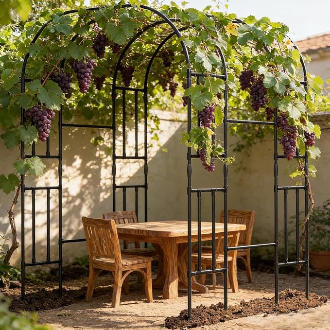 DoCred Garden Arch Trellis, 87in H x 59in L Large Garden Trellises Outdoor Metal Plant Support Trellis Archway Arbor Tunnel for Vegetables Plant Cucumber Trellis Decoration, Black