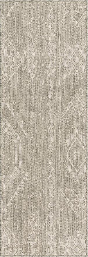 Unique Loom Outdoor Bohemian Collection Area Rug - Anthro (2' x 6' 1" Runner, Gray/ Ivory)