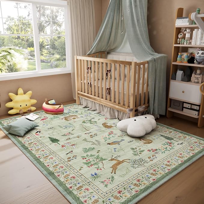 5x7 Area Rugs for Living Room: Washable Rug for Bedroom Vintage Rugs Stain Resistant Non Slip Low Pile Soft Lightweight Indoor Carpet for Kitchen Dining Room Nursery Kids Room Farmhouse