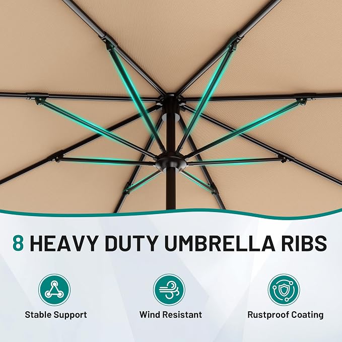 AreShark 12 FT Patio Umbrella for Outdoor, Outdoor Table Umbrella with Push Button Tilt and Crank, Outdoor Patio Umbrellas with 8 Sturdy Ribs, Patio Umbrellas for Market, Garden, Pool (Beige)
