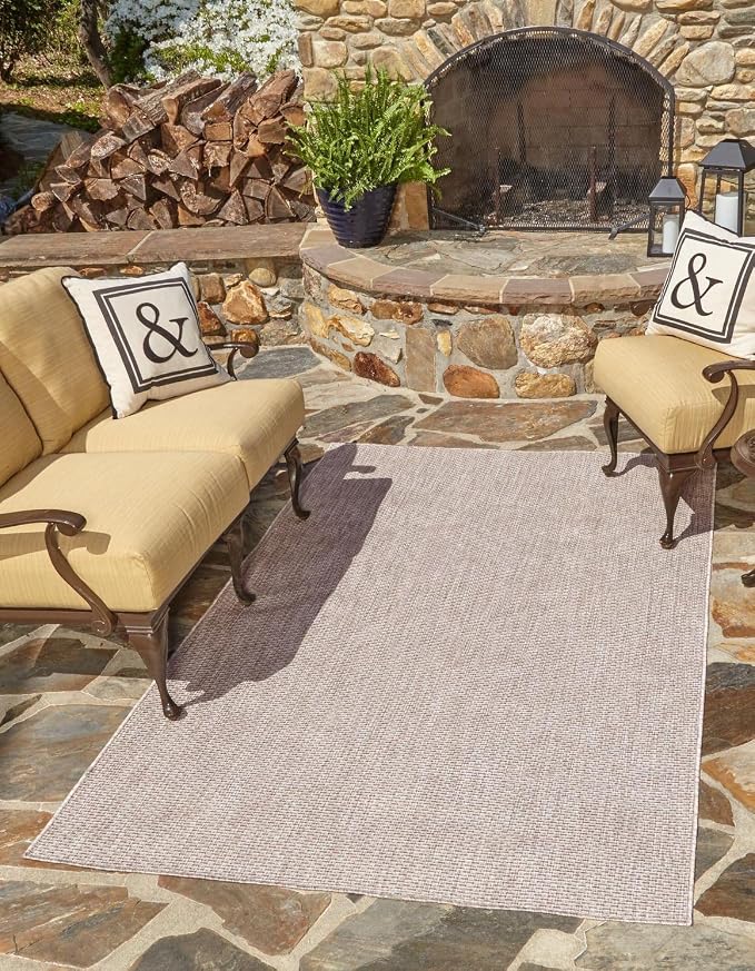 Unique Loom Collection Casual Transitional Solid Heathered Indoor/Outdoor Flatweave Area Rug (2' x 3' 1" Rectangle, Beige/Ivory)