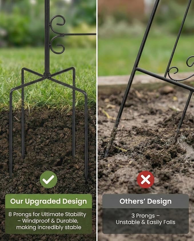 AceList Garden Flag Holder Stand for Outside, Wrought Iron Butterfly Yard Flag Pole Holder with 8-Prong Base & Windproof Velcro Clips, Heavy Duty Garden Flag Stand for 12x18 Flags, Black, (Flag Not Included)
