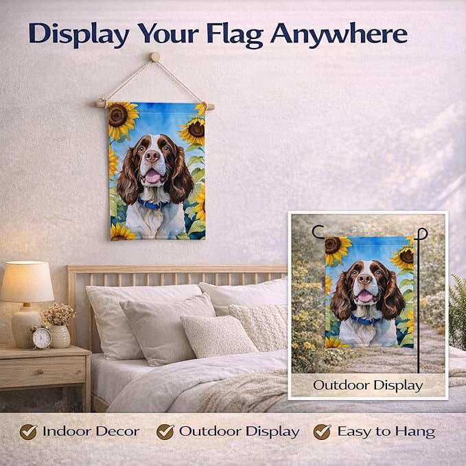 Caroline's Treasures DAC6076GF English Springer Spaniel in Sunflowers Garden Flag Mailbox Flag Decorative Yard Flag Banner Outside Patio Artwork Yard Flower Beds, Garden Size, Multicolor