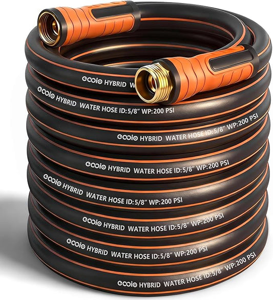 Garden Hose 75 ft x 5/8", Heavy Duty Water Hose, Flexible and Durable, Kink Resistant Lightweight Hybrid Hose, Leakproof Yard Hose with Male to Female Fittings