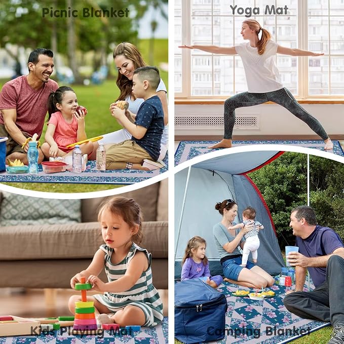 Supfitness Extra Large Picnic Blankets Waterproof Foldable (80 "x 80") Beach Blanket Waterproof Sandproof,3-Layer Thicking Mat Outdoor Packable Camping Blanket