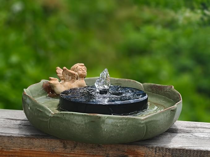 9.45inch Ceramic Ground Bird Bath Bowl for Outside, BirdBath Bowl Only, Ground Bird Feeders and birdbath for Outdoors, Tabletop，Balcony and Garden(Angel)