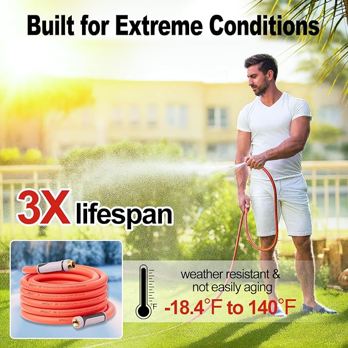 SPECILITE Garden Hose 100 ft x 5/8" Heavy Duty Premium Flexible Water Hose, with 360° Rotating Grip, No Kink, Leakproof, Lightweight, Burst 600 psi Hybrid Rubber Hoses for Reel, Outdoor, Yard