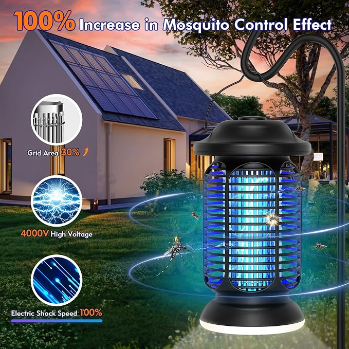 AMUFER Bug Zapper Outdoor & Indoor, Upgraded 18W Exclusive Blue-Violet Light with 2W LED Lamp, 100% Increase in Mosquito Control Effect, Coverage of 1/2-1 Acre, Fly Zapper for Patio, Backyard, Home