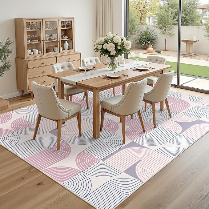 9'x12' Area Rug for Living Room, Washable Modern Abstract Soft Carpet | Low Pile, Indoor Floor Non Slip Stain Resistant Large Carpet for Bedroom Dining Room Farmhouse Nursery Home Office, Purple
